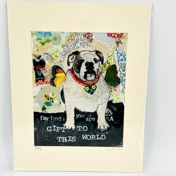 KELLY RAE ROBERTS Original Matted Print - Darling Bulldog 2019 14" x 11" New - Picture 2 of 5